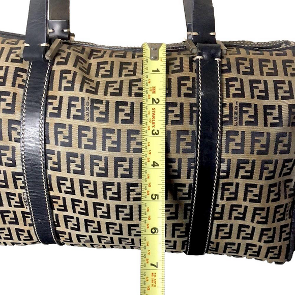 FENDI Zucca Navy Blue Leather Grey Canvas Boston Carry-On Bag Speedy 30 EUC - Picture 14 of 17